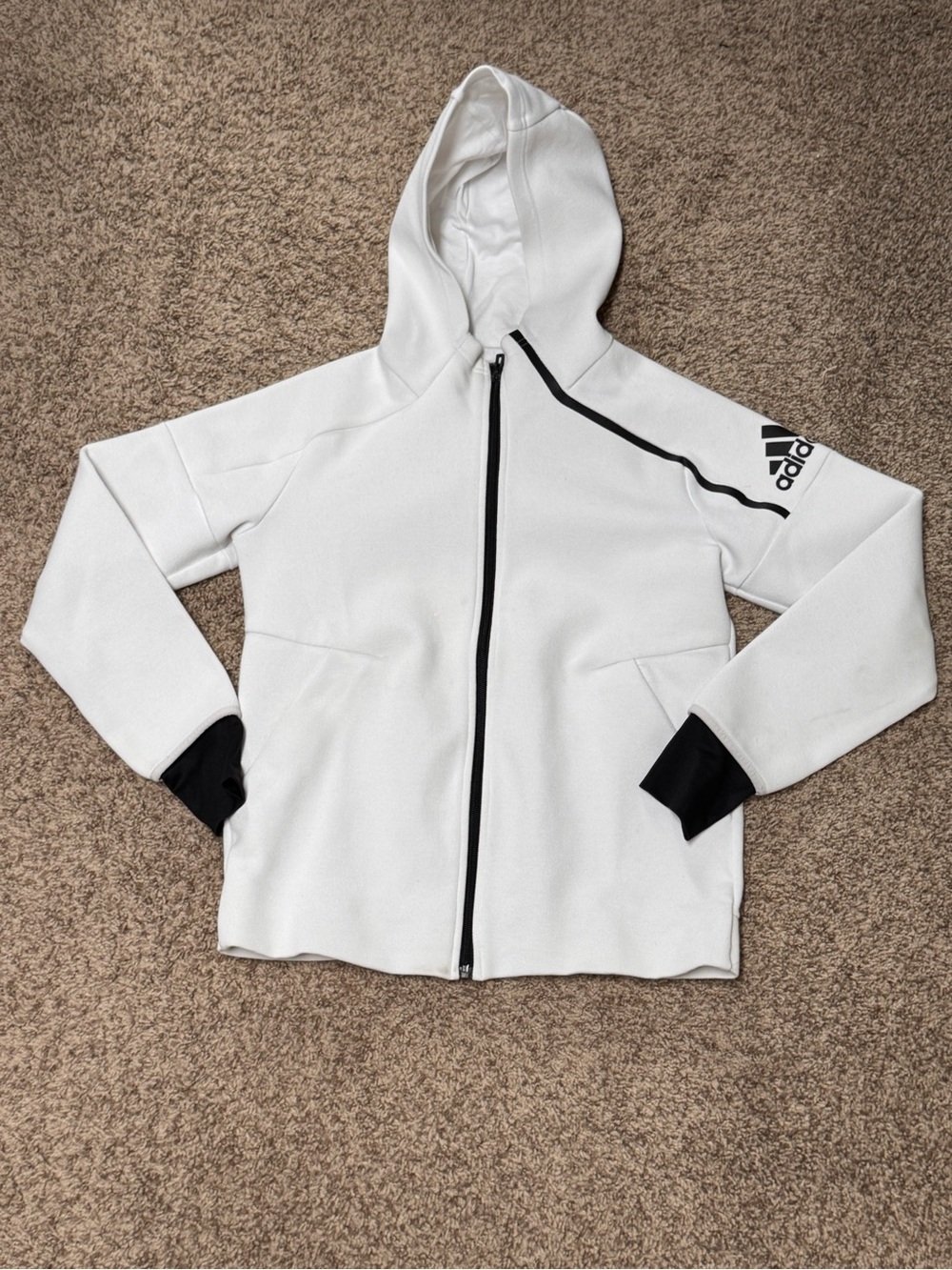 Adidas ZNE OG Jacket youths Size Medium White Full Zip Hooded